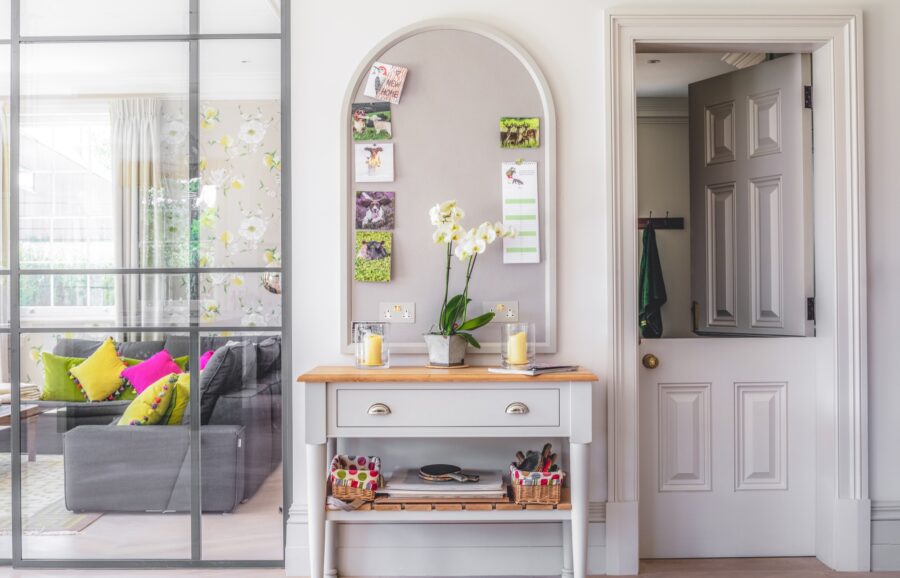 A painted kitchen desk tidy and noticeboard