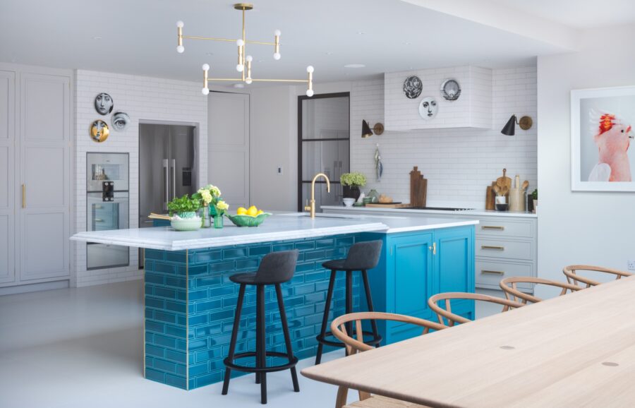 The kitchen island was partly tiled on one face  