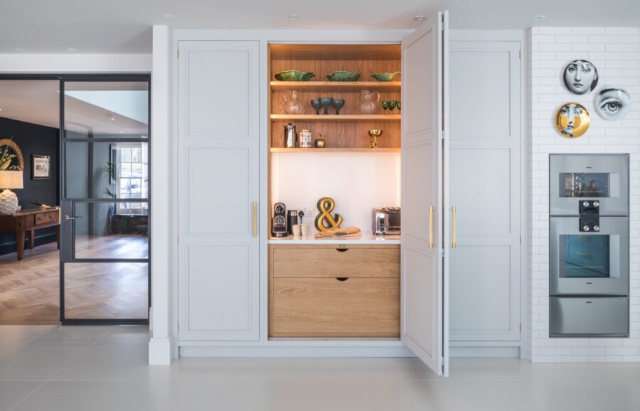 Tall bespoke kitchen cabinets closed